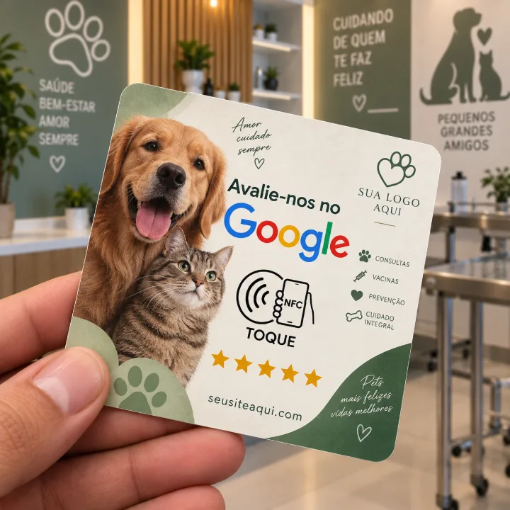 Plaquinha de avaliação para petshop e veterinária